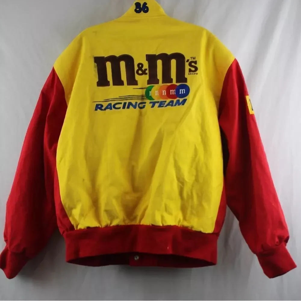 Jeff Hamilton Men's Vintage Red/Yellow M&Ms Graphic Racing Jacket sz L nascar
